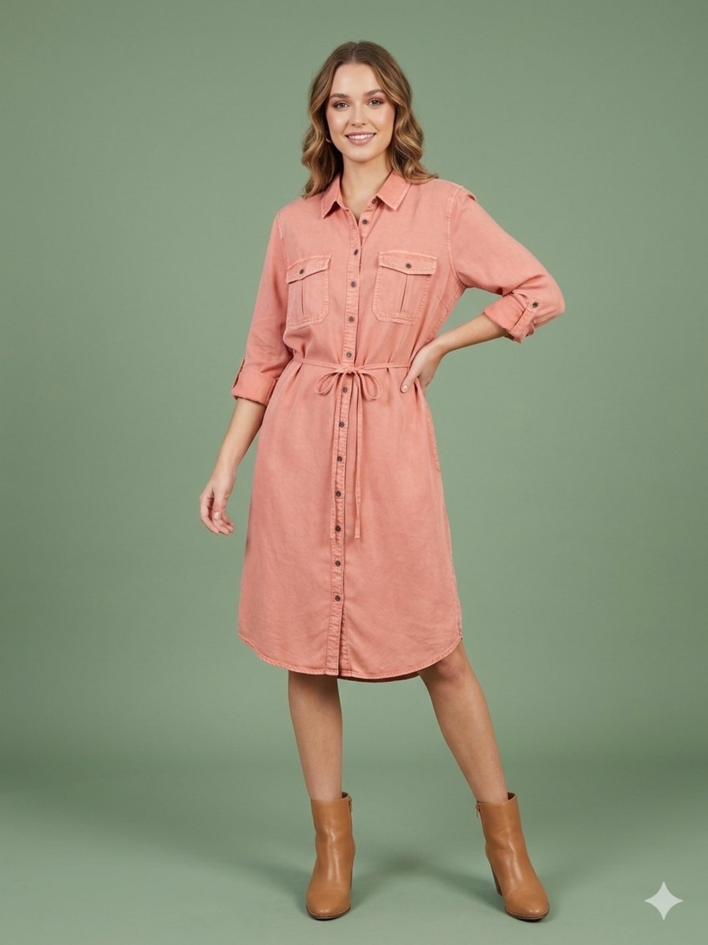 Parasuco Rose coral Midi Shirt Dress XL Y2K Casual Teacher Office